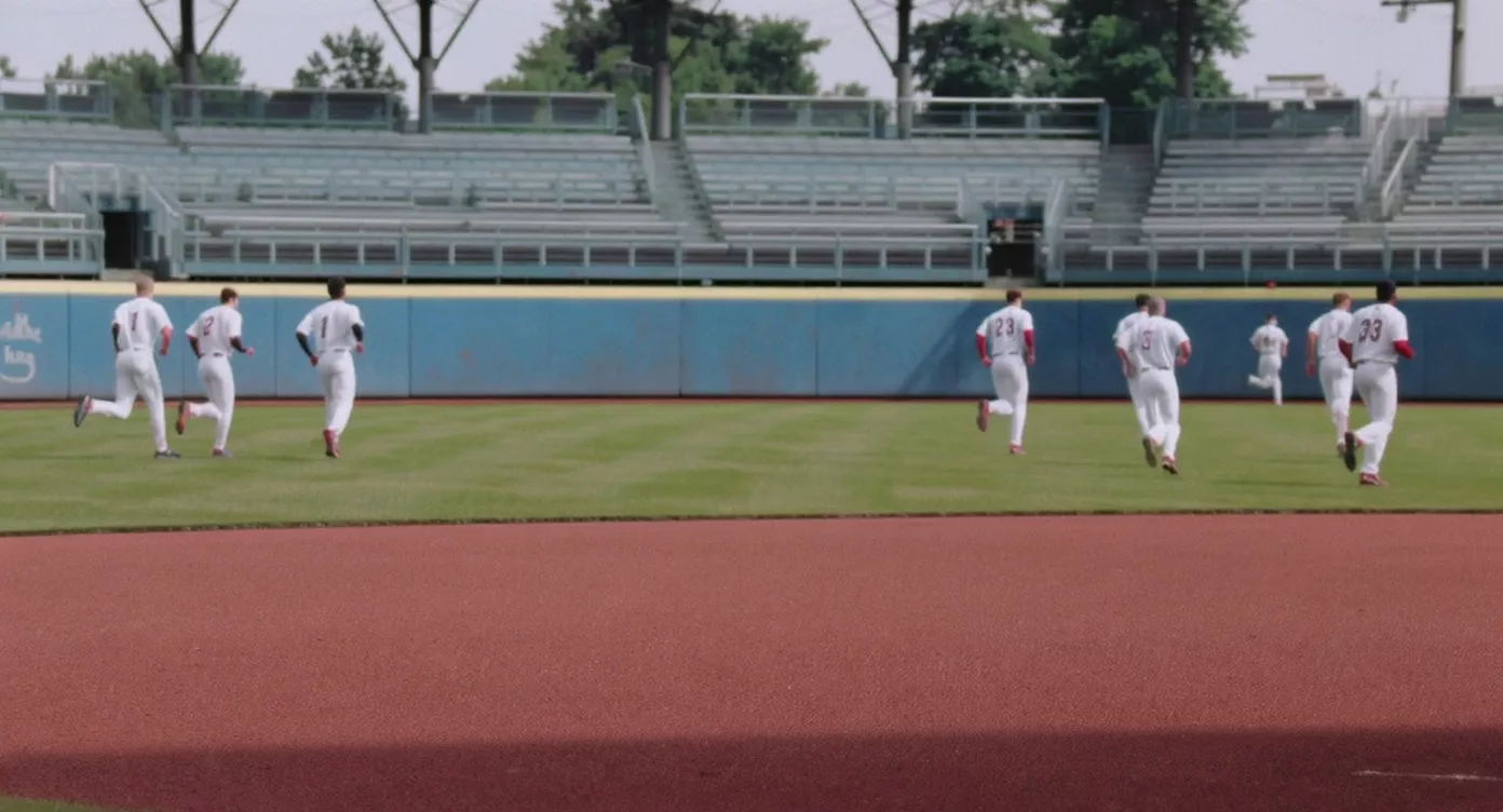 MLB players in uniform stretching on the field before an afternoon regular-season game under daylight